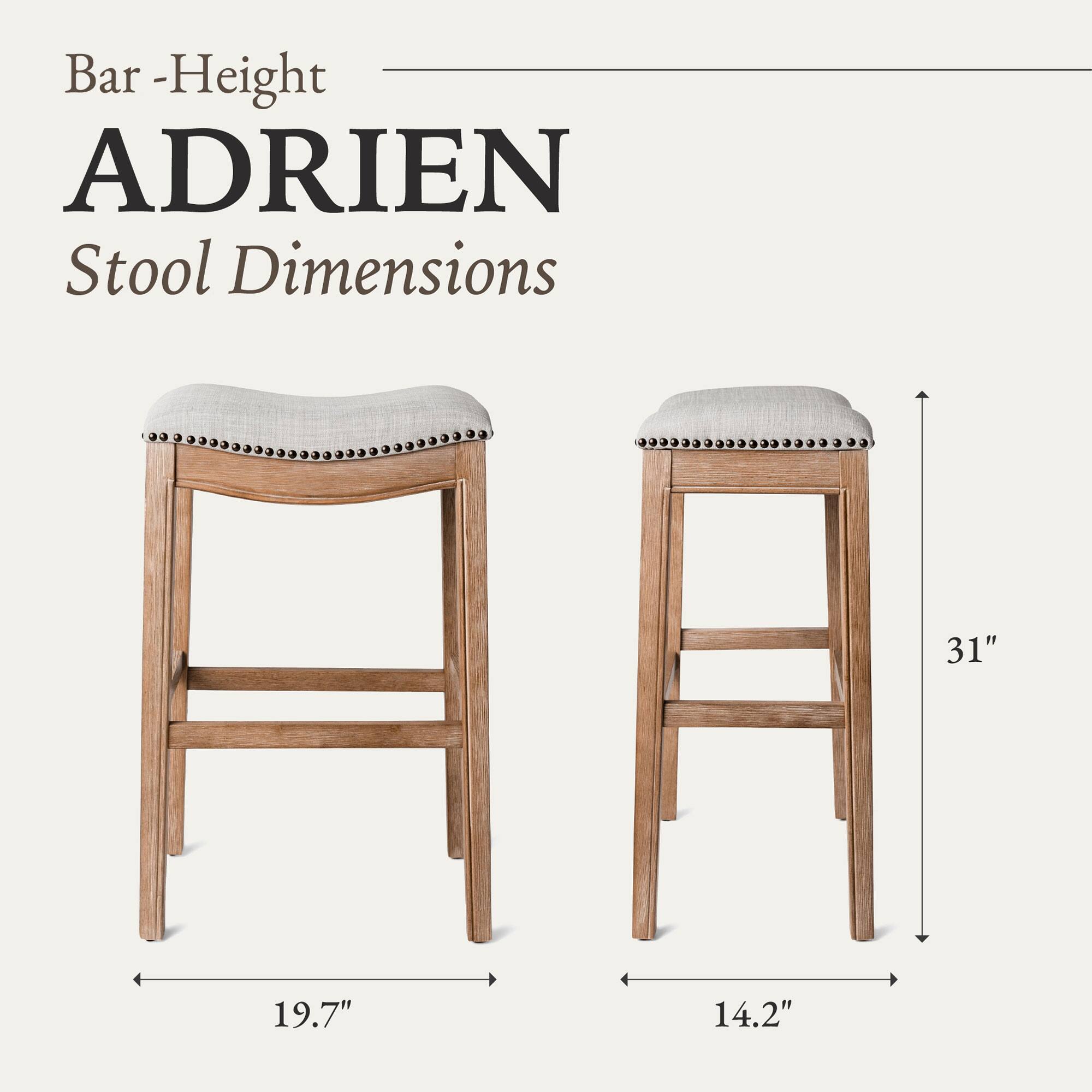 Bar-Height ADRIEN Stool Dimensions  
31" x 19.7" x 14.2"