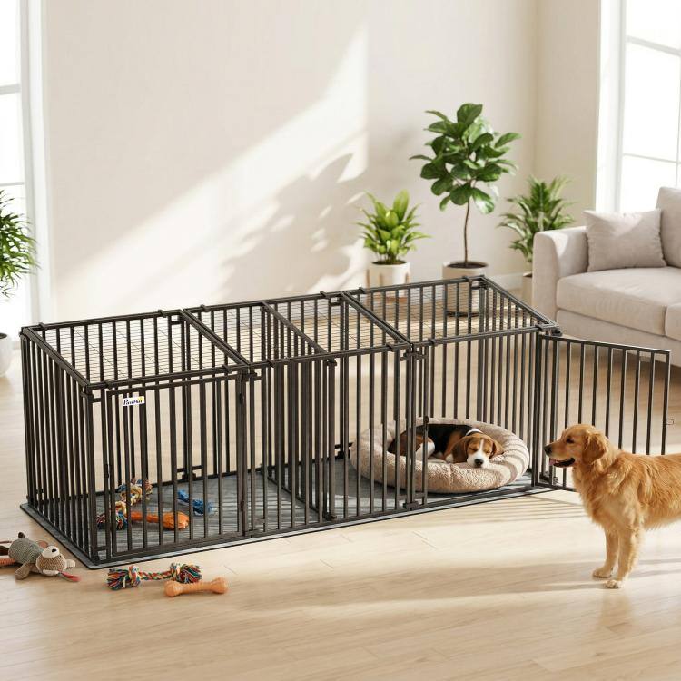 Alt View 1. PULUZ - 83 inchL Heavy Duty Dog Crate, Extra Large Dog Kennel with Divider and Mat for Large Breeds, Modular Puppy Playpen.