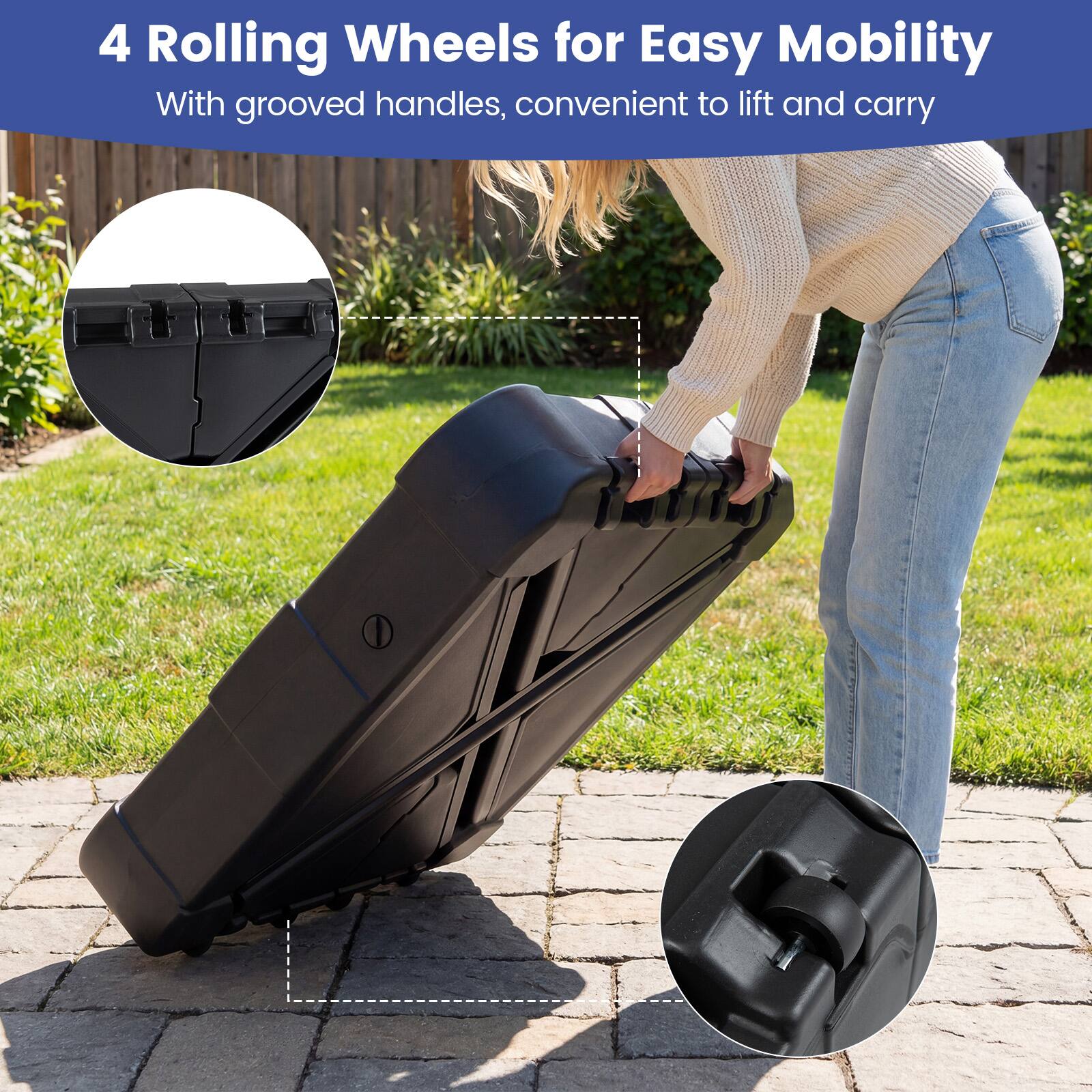 4 Rolling Wheels for Easy Mobility  
With grooved handles, convenient to lift and carry