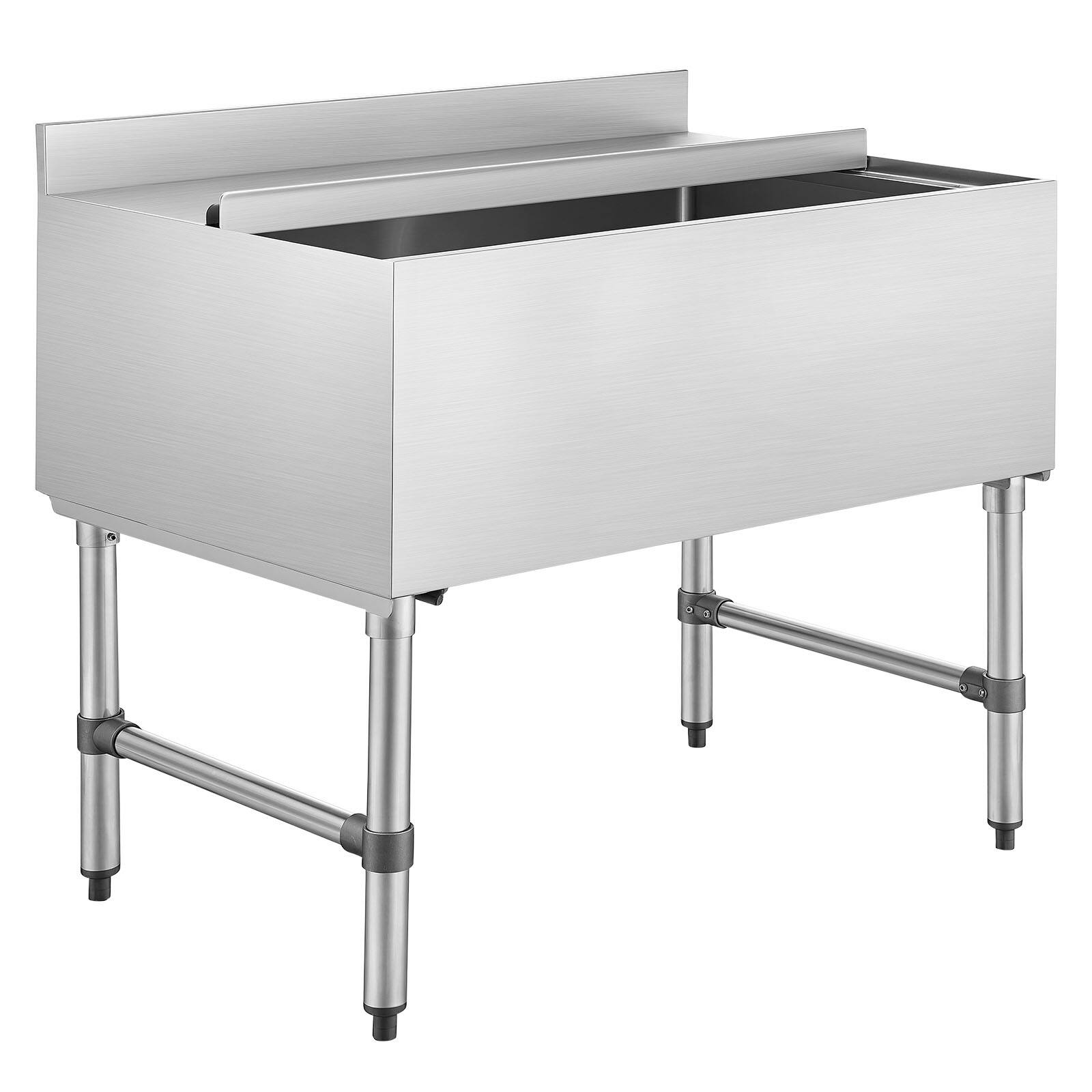 Alt View 5. VEVOR - Commercial Ice Bin, 134.7 Qt Max Capacity, 36 x 24 x 33 Inch Stainless Steel Ice Chest with Sliding Lid - Silver.