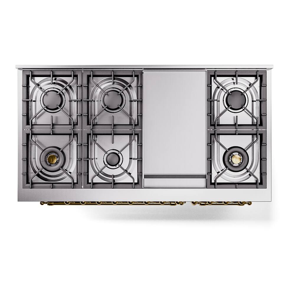 Alt View 10. ILVE - ILVE Nostalgie II 48 inch Dual Fuel Range with 5.02 cu. ft. Total Double Oven Capacity (Stainless Steel, Brass) - Stainless Steel.