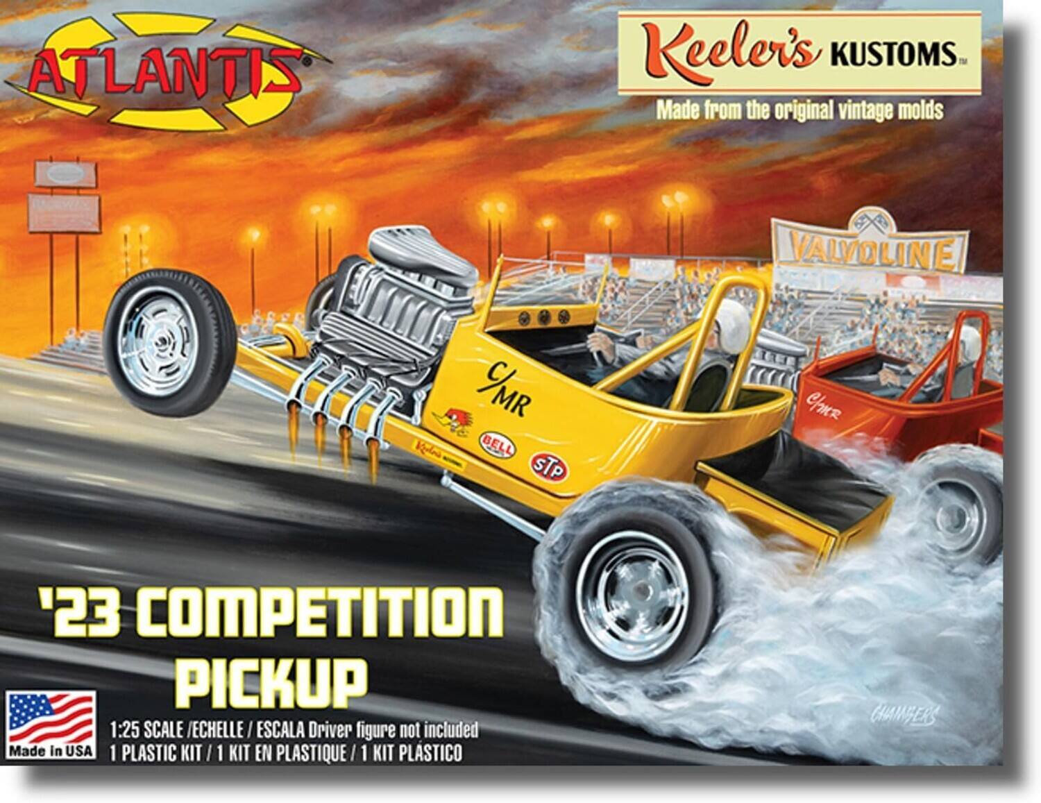 ATLANTIS  
Keeler's KUSTOMS  
Made from the original vintage molds  

VALVOLINE  
/MR BELL STP  

'23 COMPETITION PICKUP  
1:25 SCALE / ECHELLE / ESCALA  
Driver figure not included  
Made in USA  
1 PLASTIC KIT / 1 KIT EN PLASTIQUE / 1 KIT PLÁSTICO  

CHAMBERS