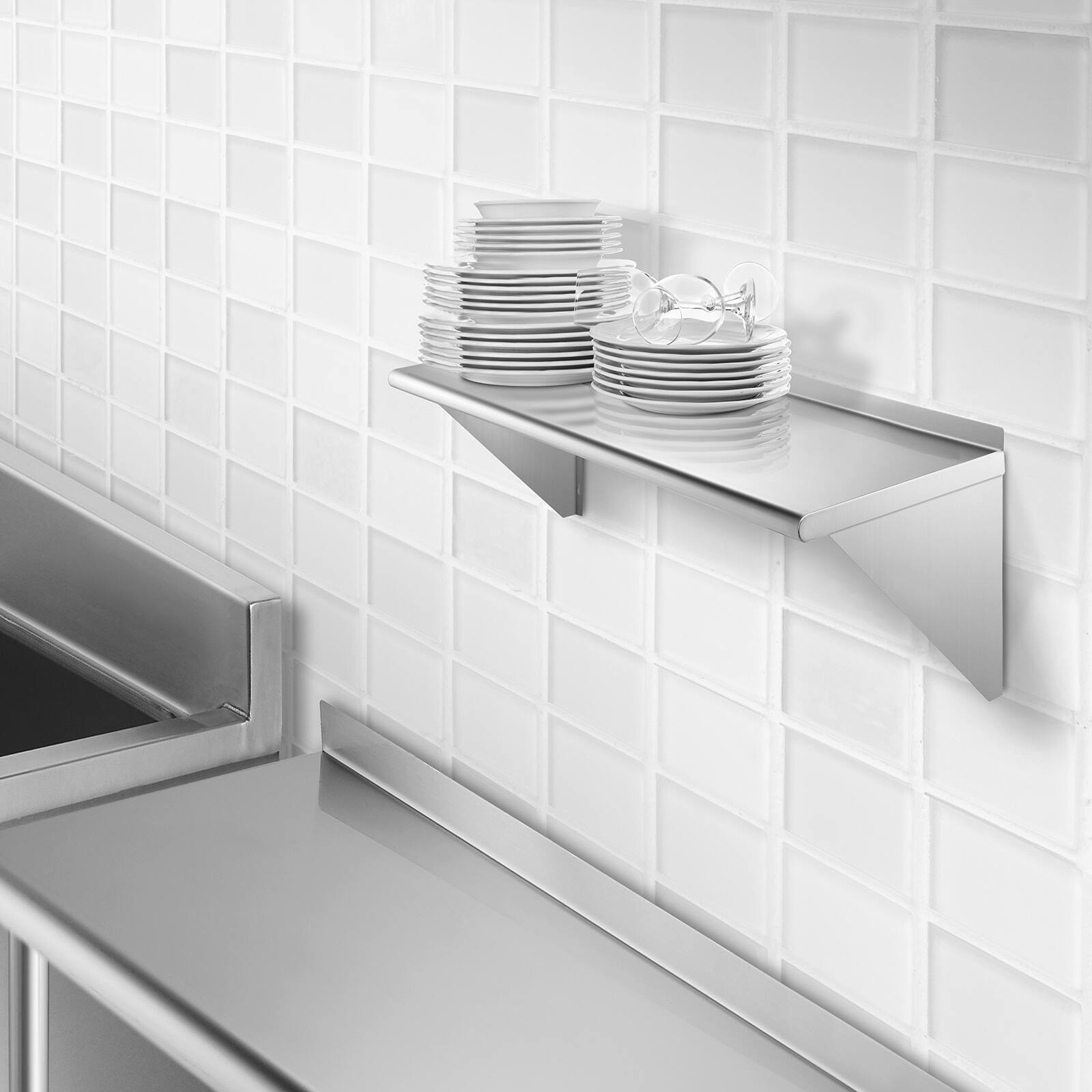 Alt View 5. GRIDMANN - 16 Gauge NSF 36 x 12-in Stainless Steel Shelf - Silver.