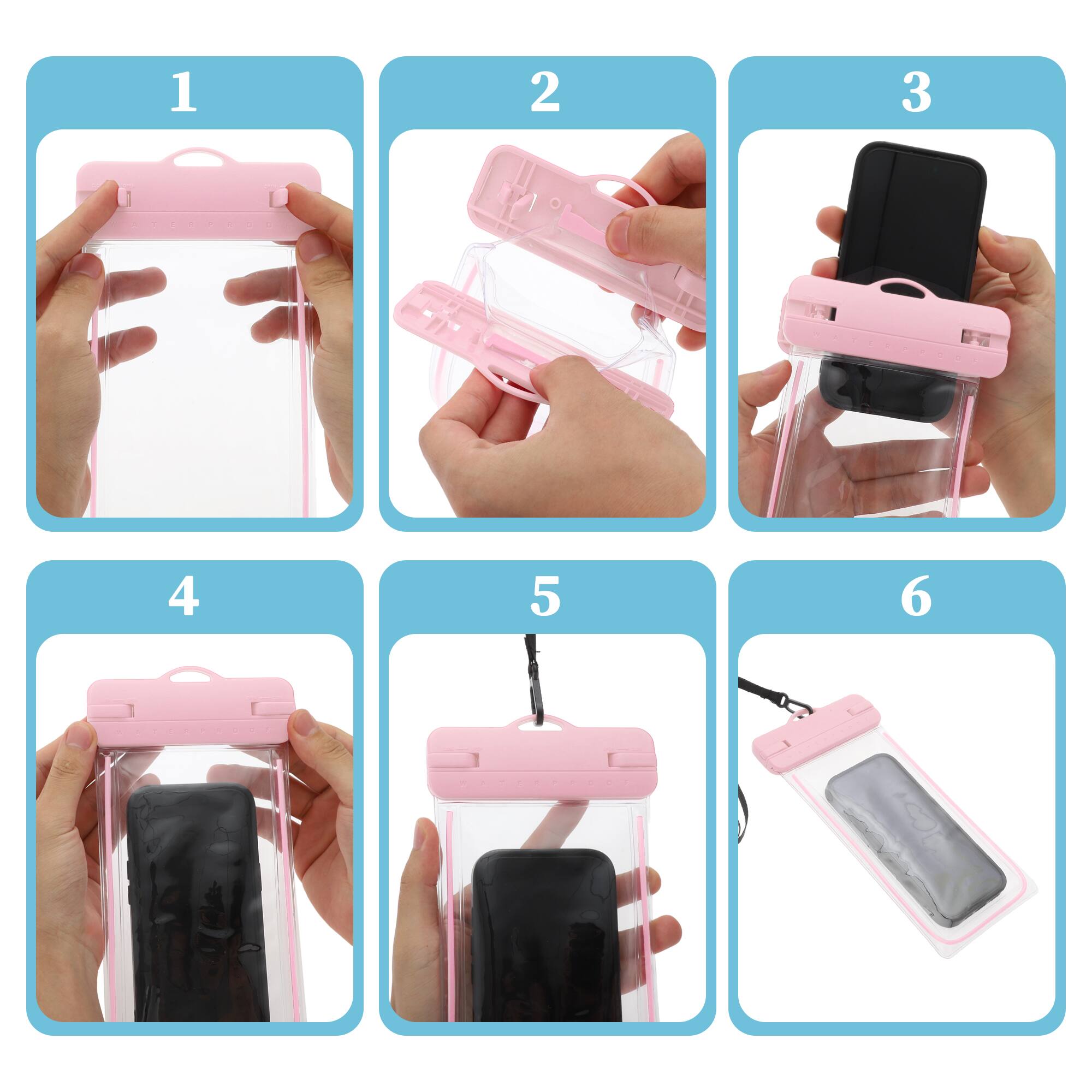 Alt View 4. Unique Bargains - 2pcs Luminous Mobile Waterproof Bag Universal Waterproof Case Compatible for Phone 4.92"x9.65" - Pink.