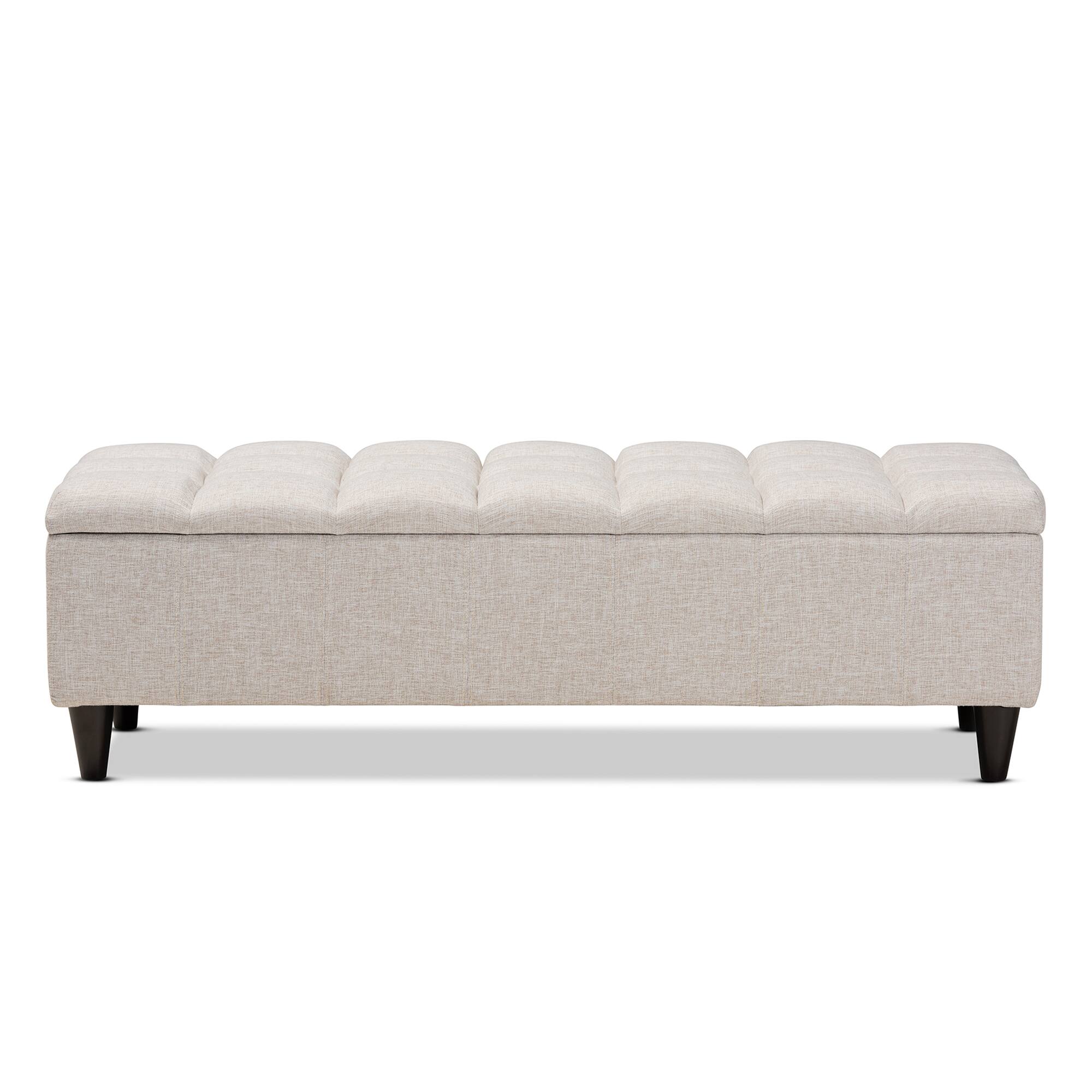 Left. Baxton Studio - Brette Mid-Century Modern Fabric Upholstered Finished Wood Storage Bench Ottoman - Beige/Dark Brown.