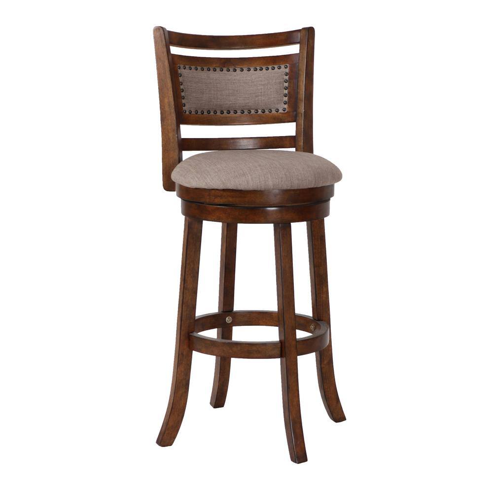 Alt View 2. New Classic Furniture - Aberdeen Wood Swivel Bar Stool with Fabric Seat in Dark Brown - Brown.