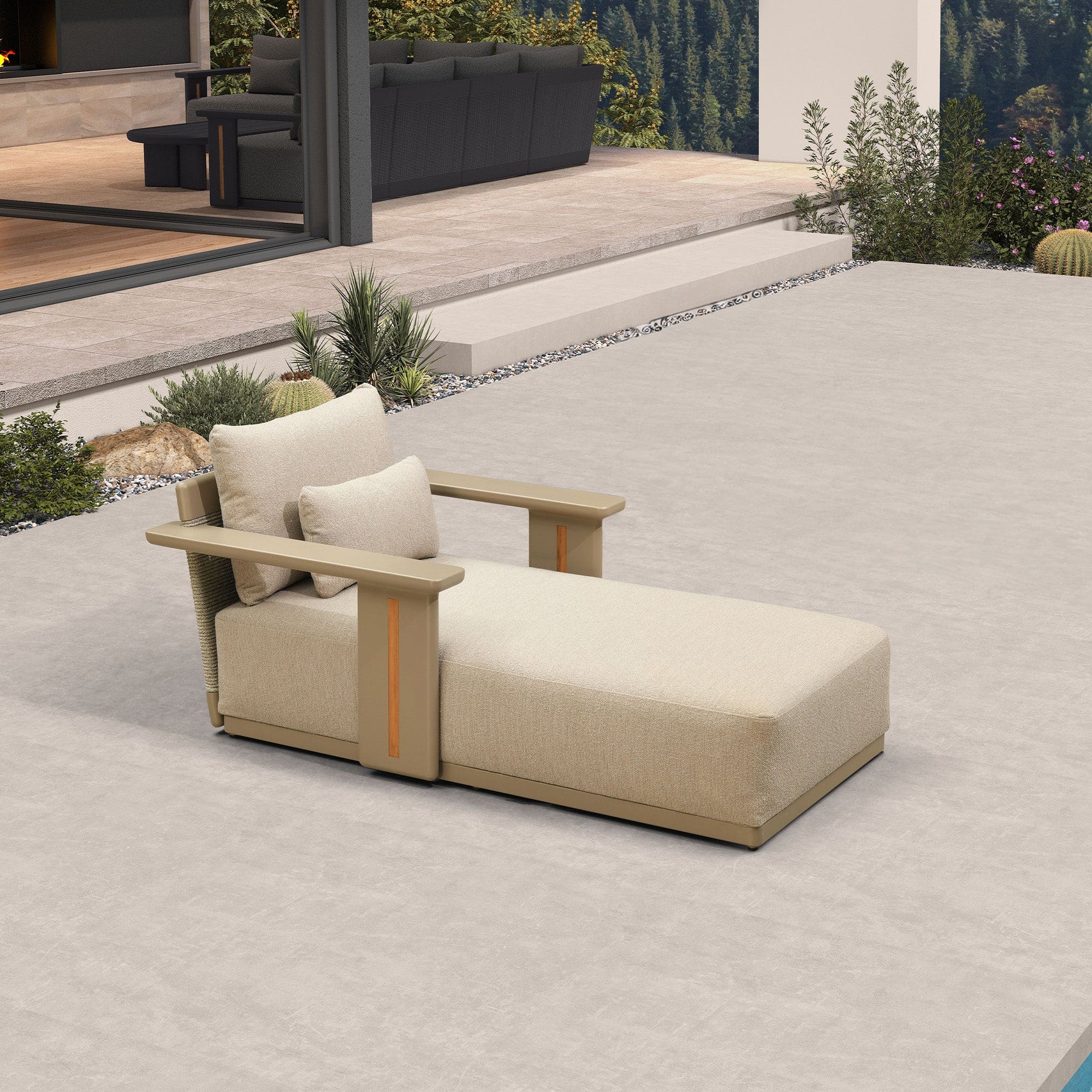 PURPLE LEAF - Chaise Lounge Chair Modern Upholstered Outdoor Daybed with Armrest and Lumbar Pillow for Patio Poolside Sunbathing Deck - Champagne price history on PriceWatchPro