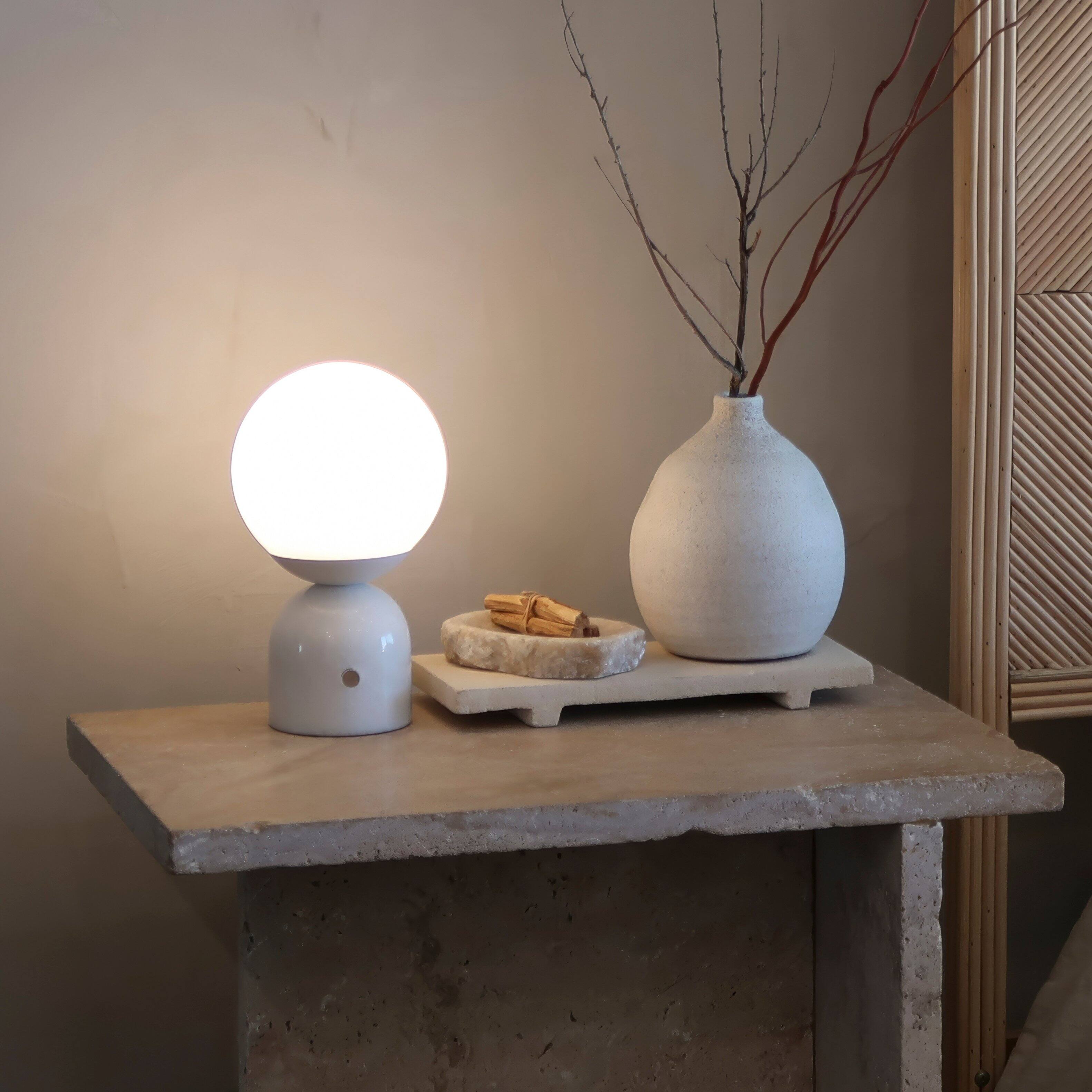 Alt View 8. Brightech - Mila LED Modern Contemporary Round Globe Dimmable Bedside Nightstand Desk Lamp with Frosted White Glass Shade - Glossy White Marble.