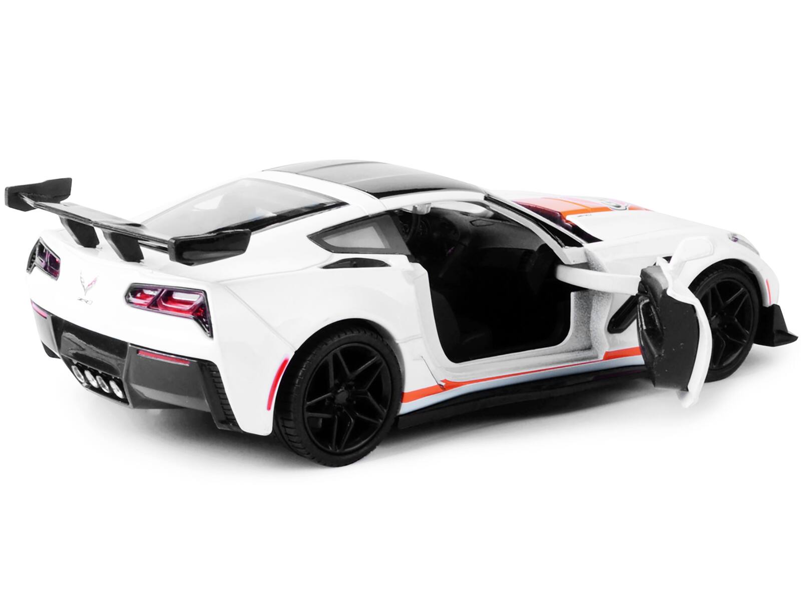 Alt View 2. Motormax - 2019 Chevrolet Corvette ZR1 #22 "Gulf Oil" White with Orange Stripes and Black Top 1/24 Diecast Model Car by Motormax.