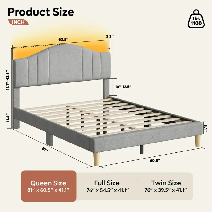 Product Size:

* Queen Size: 81" x 60.5" x 41.1"
* Full Size: 76" x 54.5" x 41.1"
* Twin Size: 76" x 39.5" x 41.1"