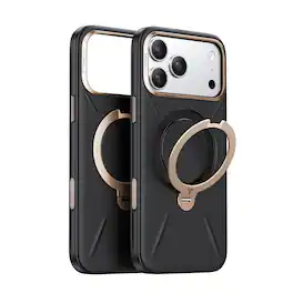TORRAS - Ostand Q3 Vegan Leather iPhone 18 Pro Case: 360° Magnetic Stand, Organic Leather - Obsidian Black