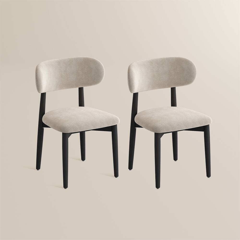 Alt View 6. POVISON - Mid-Century Modern Wood Dining Chairs Set of 2（Cotton Linen，Beige & Black） - Beige & Black.