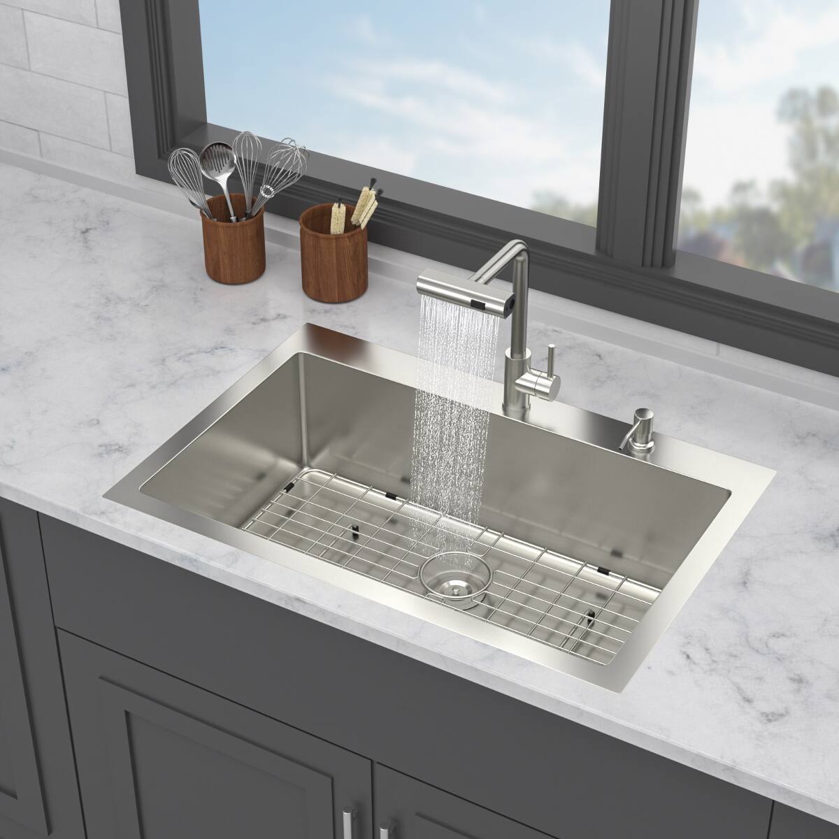 Ropilly 33 inch drop in kitchen sink with soap dispenser, 33 x 22 x 10 ...