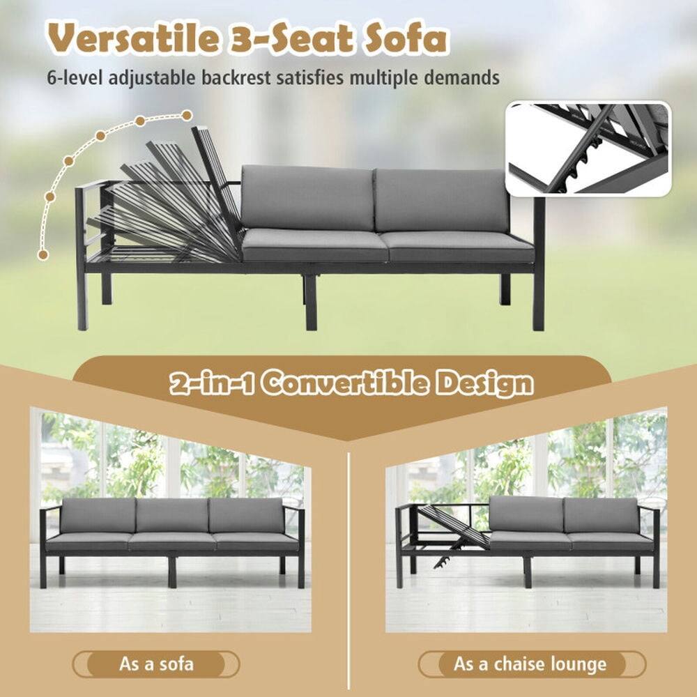 Versatile 3-Seat Sofa  
6-level adjustable backrest satisfies multiple demands  

2-in-1 Convertible Design  
As a sofa  
As a chaise lounge