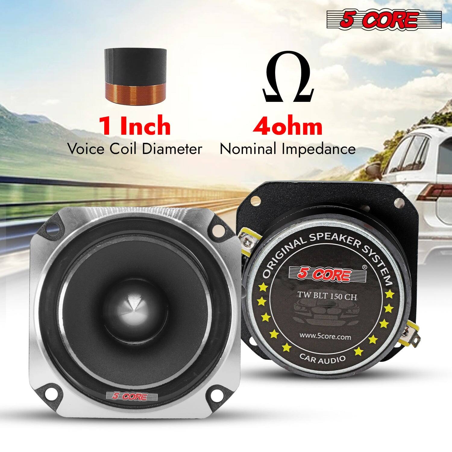 5 CORE, 1 Inch, Voice Coil Diameter, 4ohm, Nominal Impedance, SPEAKER, ORIGINAL 5 CORE SYSTEM, TW BLT 150 CH, www.5core.com, CAR AUDIO, 5 CORE