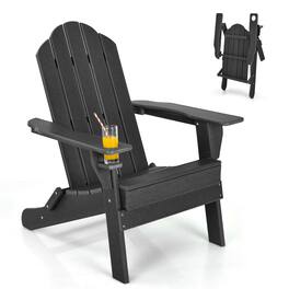 Gymax - Patio Folding Adirondack Chair Weather Resistant Cup Holder Yard - Black