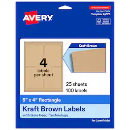 Avery - Avery® Kraft Rectangle Labels, 5" x 4", 100 Total - Brown