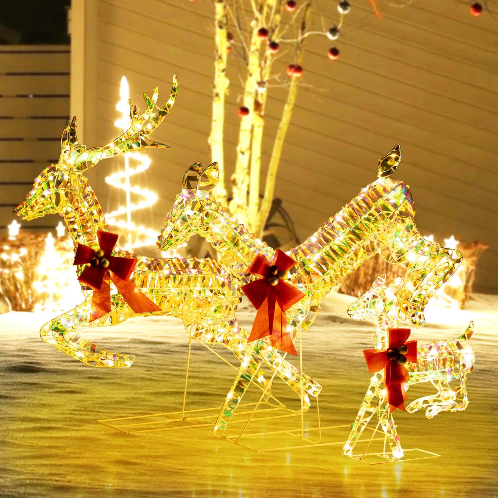 Alt View 4. Costway - Costway Christmas Lighted Reindeer with LED Lights and Red Bows Stakes - White.