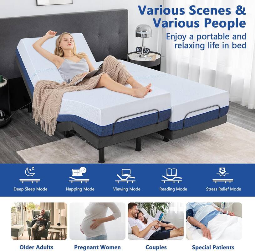 Various Scenes & Various People
Enjoy a portable and relaxing life in bed

Deep Sleep Mode
Napping Mode
Viewing Mode
Reading Mode
Stress Relief Mode

Older Adults
Pregnant Women
Couples
Special Patients