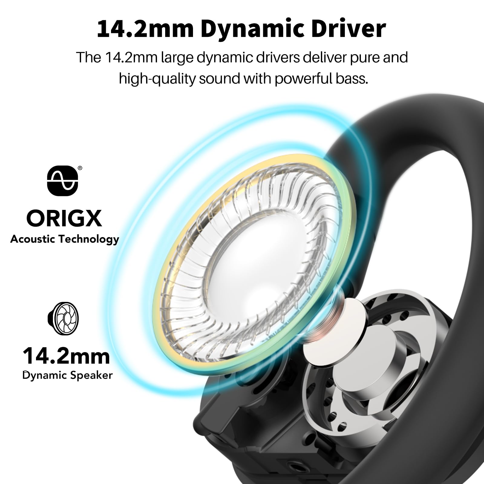 14.2mm Dynamic Driver, The 14.2mm large dynamic drivers deliver pure and high-quality sound with powerful bass., ORIGX Acoustic Technology, 14.2mm Dynamic Speaker