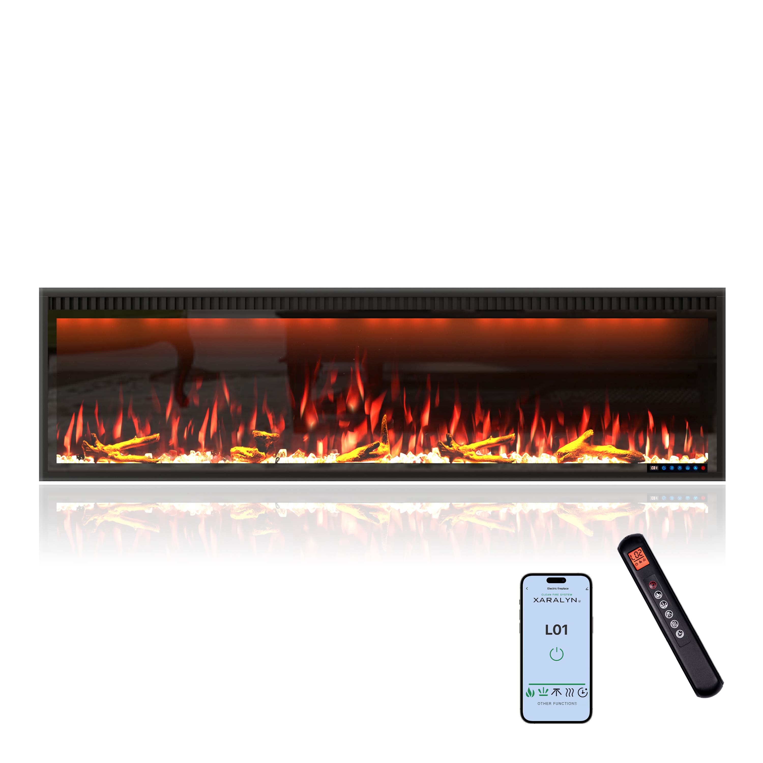 Mondawe - 60" Wall Mounted/Recessed-in Electric Fireplace with Smart WIFI - Black