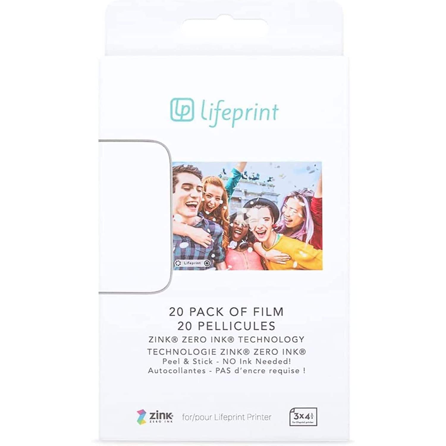 Lifeprint - 3x4.5 Zink Photo Paper 20 Pack, Sticky Back, Zero Ink Instant Print Film