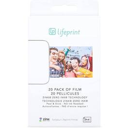 Lifeprint - 3x4.5 Zink Photo Paper 20 Pack, Sticky Back, Zero Ink Instant Print Film