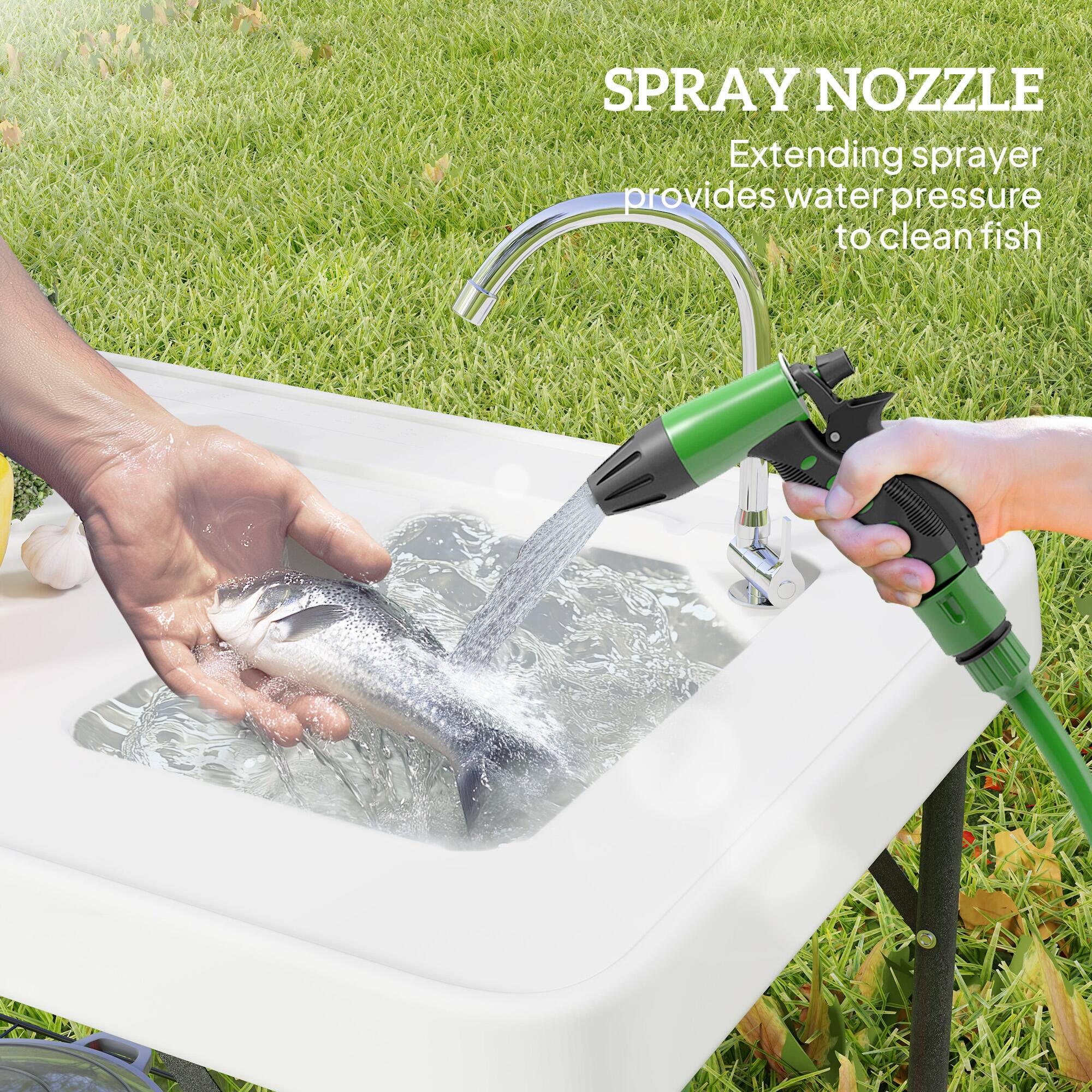 SPRAY NOZZLE
Extending sprayer provides water pressure to clean fish