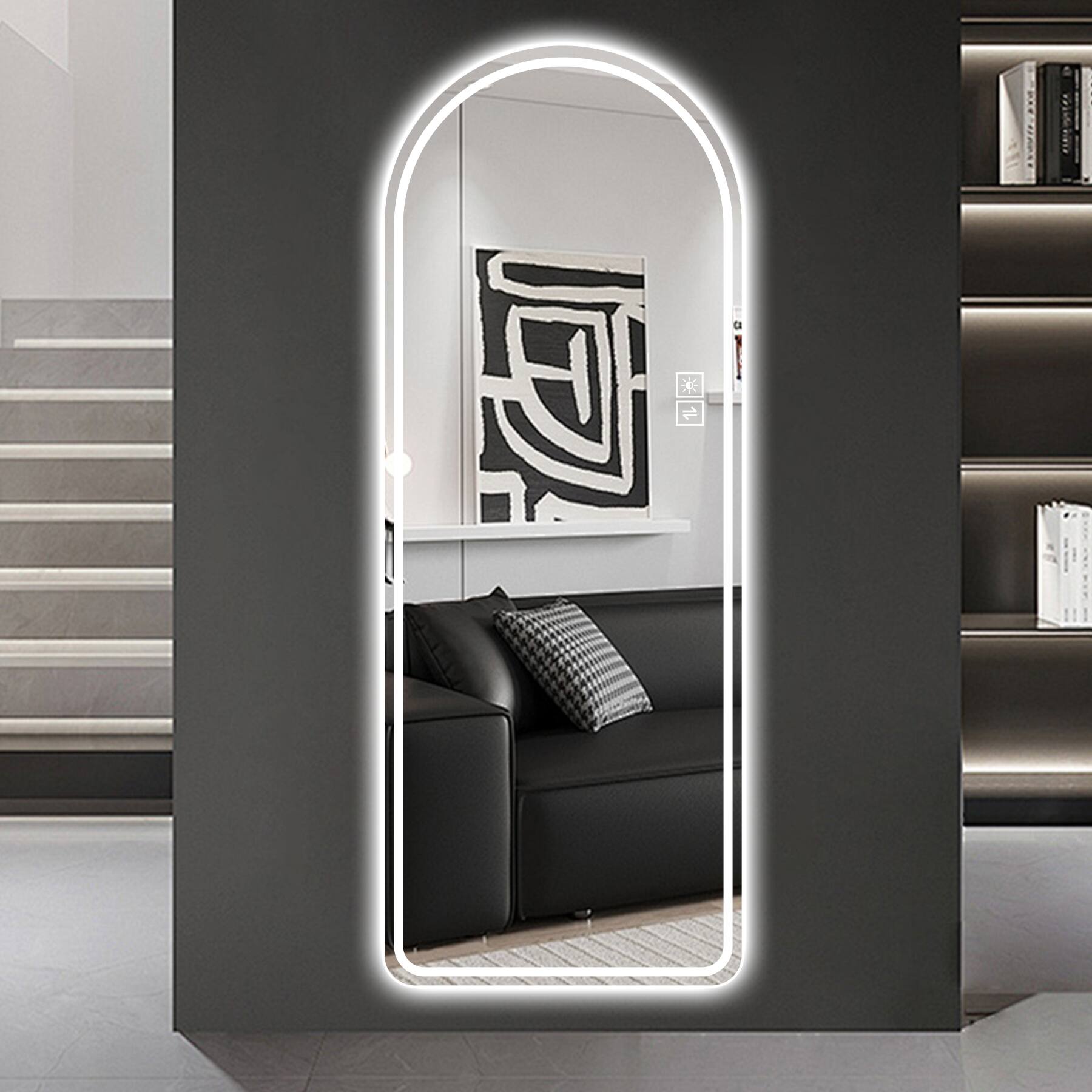 Alt View 9. Ecooso - 65x21in LED Full Length Mirror, Arch Design, Dimmable, Explosion-Proof, Standing or Wall Mount - Silver.