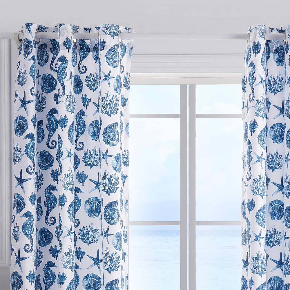 Left. Greenland Home Fashions - Greenland Home Fashions Pebble Beach Window Panel Pair - 42x84" Blue - Blue.