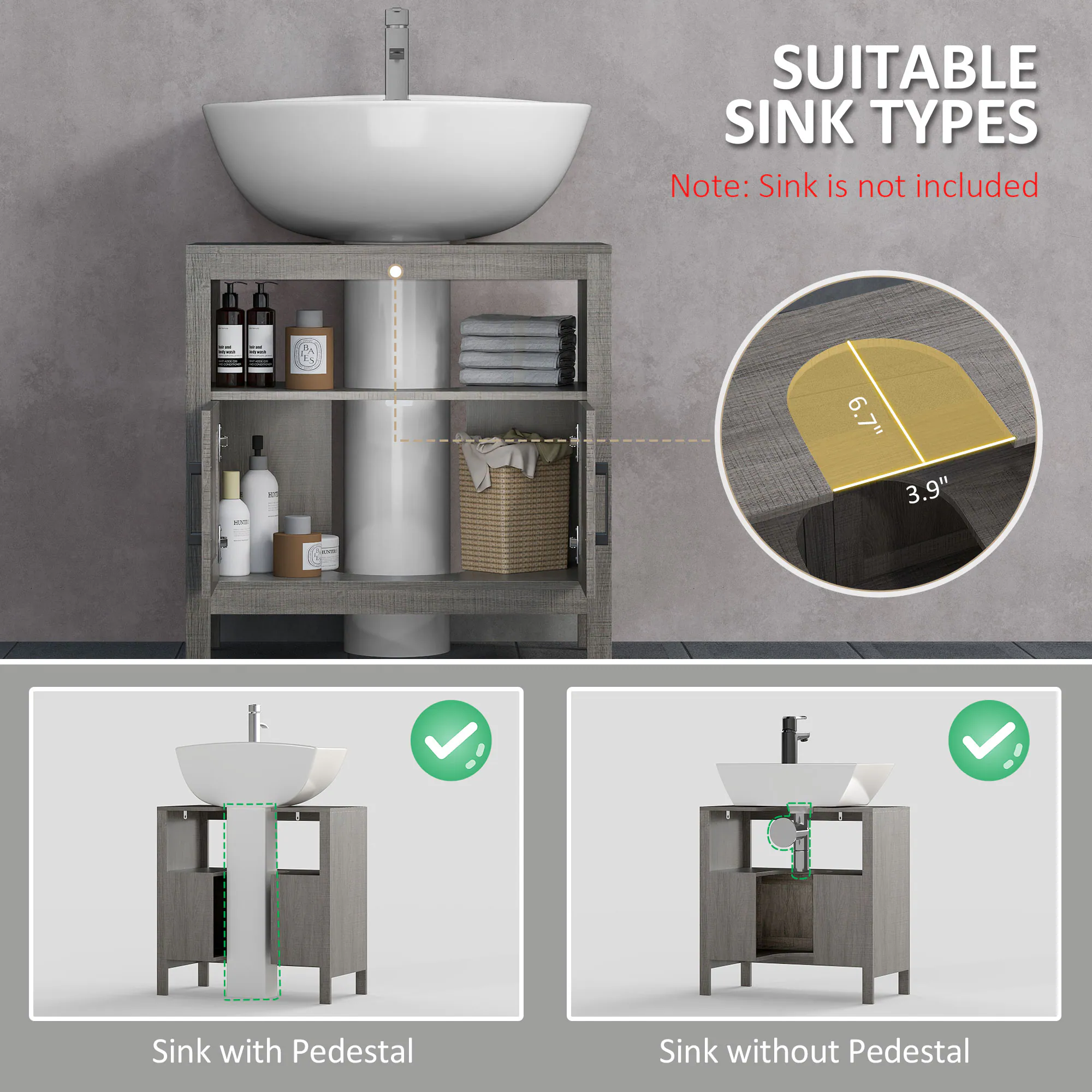 SUITABLE SINK TYPES
Note: Sink is not included

Sink with Pedestal
Sink without Pedestal