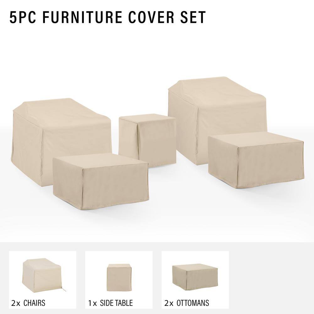 5PC FURNITURE COVER SET  
2x CHAIRS  
1x SIDE TABLE  
2x OTTOMANS