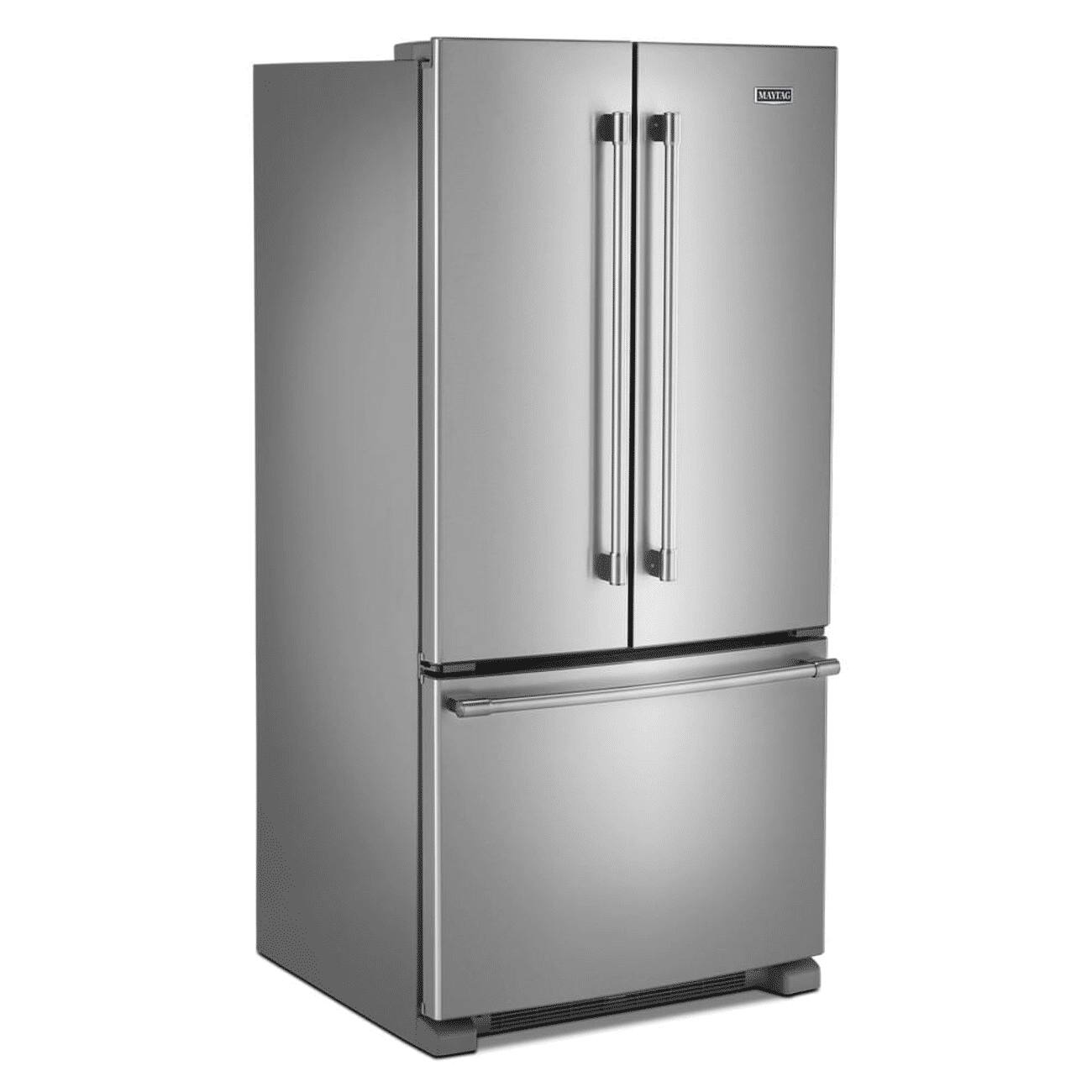 Angle. Maytag - 33 in. Wide 22 cu. ft. French Door Refrigerator with Water Dispenser - Fingerprint Resistant Stainless Steel.