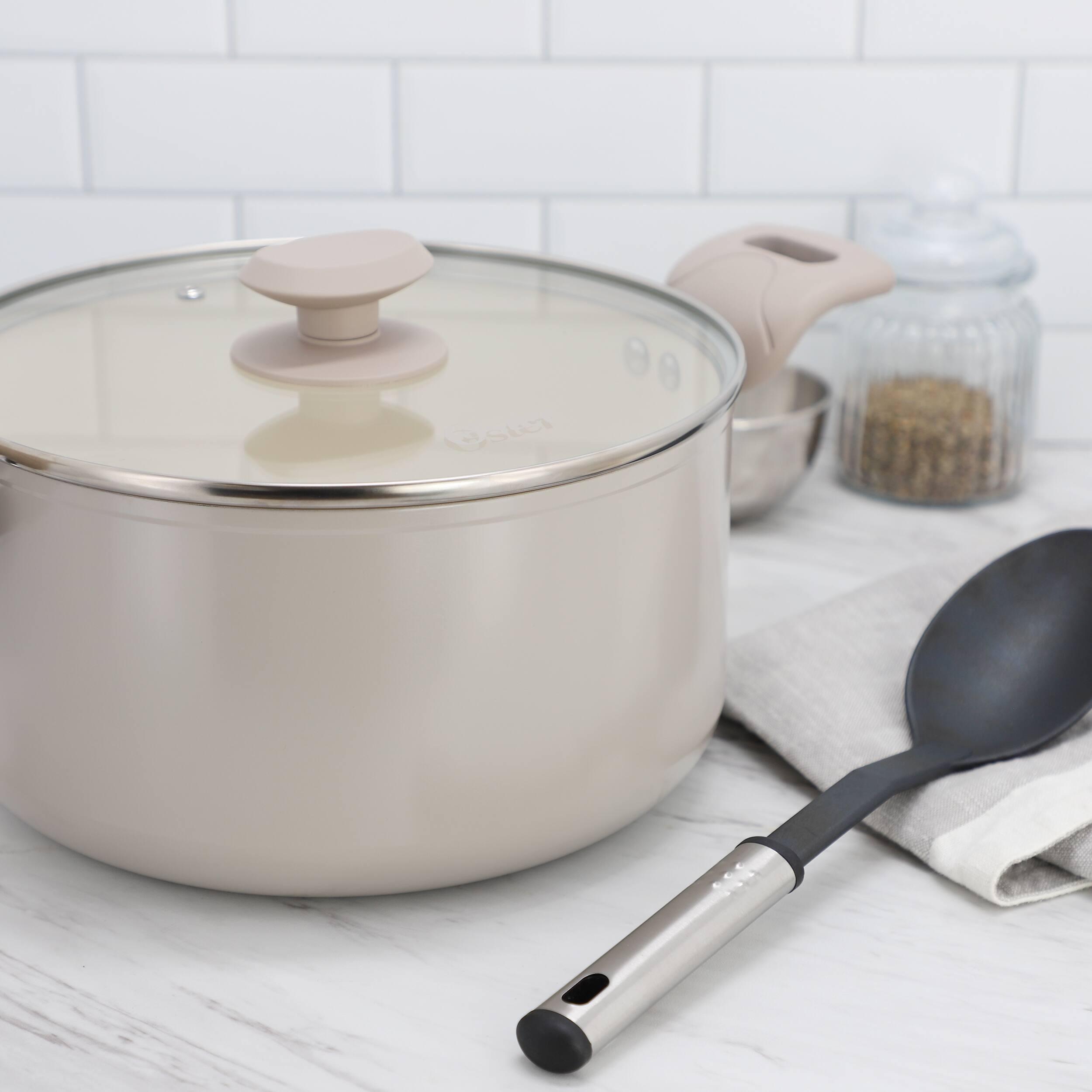 Alt View 4. Oster - Oster Sutterville Choice 6 Quart Ceramic Nonstick Aluminum Dutch Oven with Lid in Beige - Beige.
