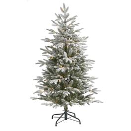 BreeBe - 4.5’ Flkd Manchester Spruce Xmas Tree w/100 Lights & 357 Tps - White, Green