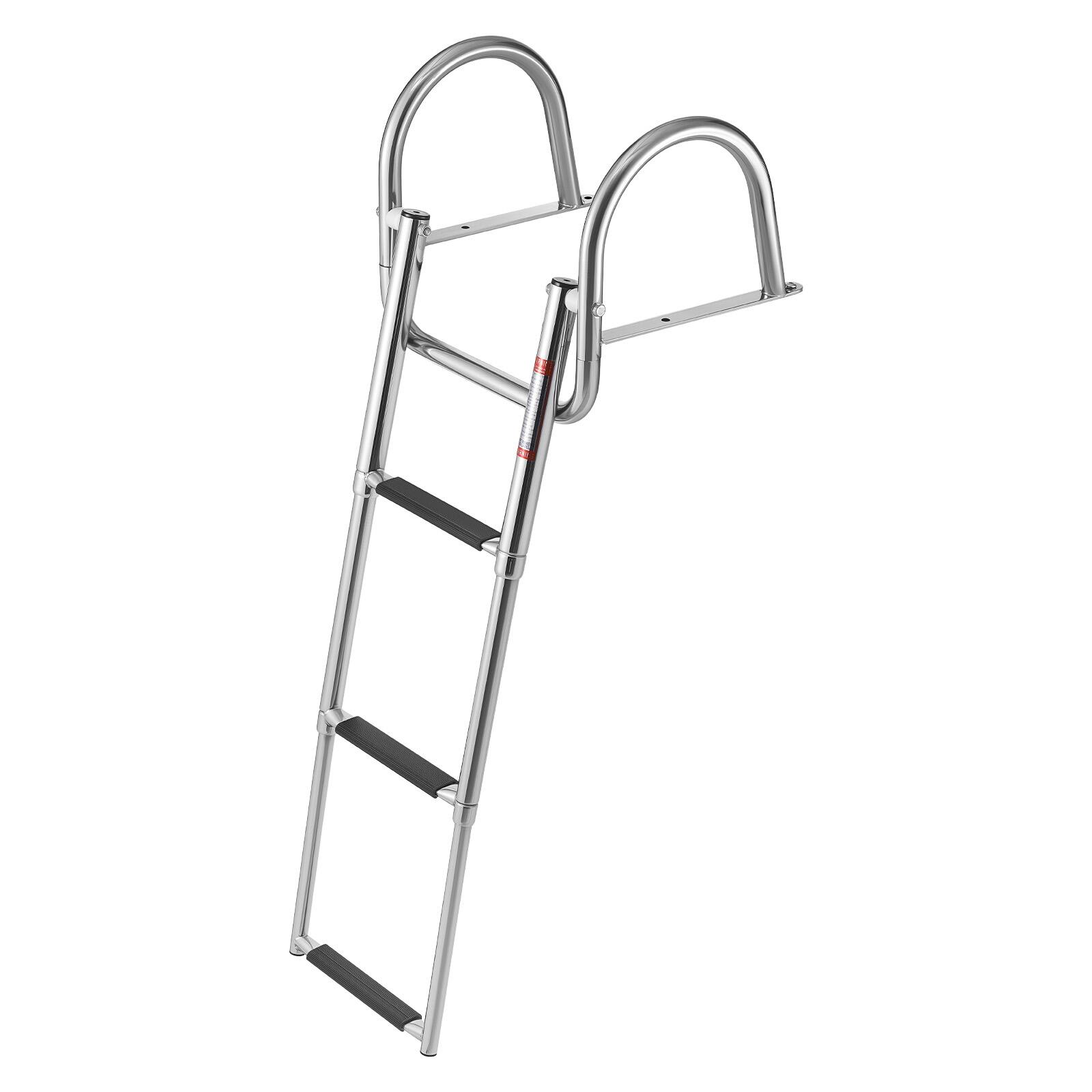 Alt View 5. VEVOR - Boat Ladder, 3 Steps, Stainless Steel Telescoping Folding Swim Deck Ladder for Rear Entry Inboard, 600 lbs Capacity - Silver.