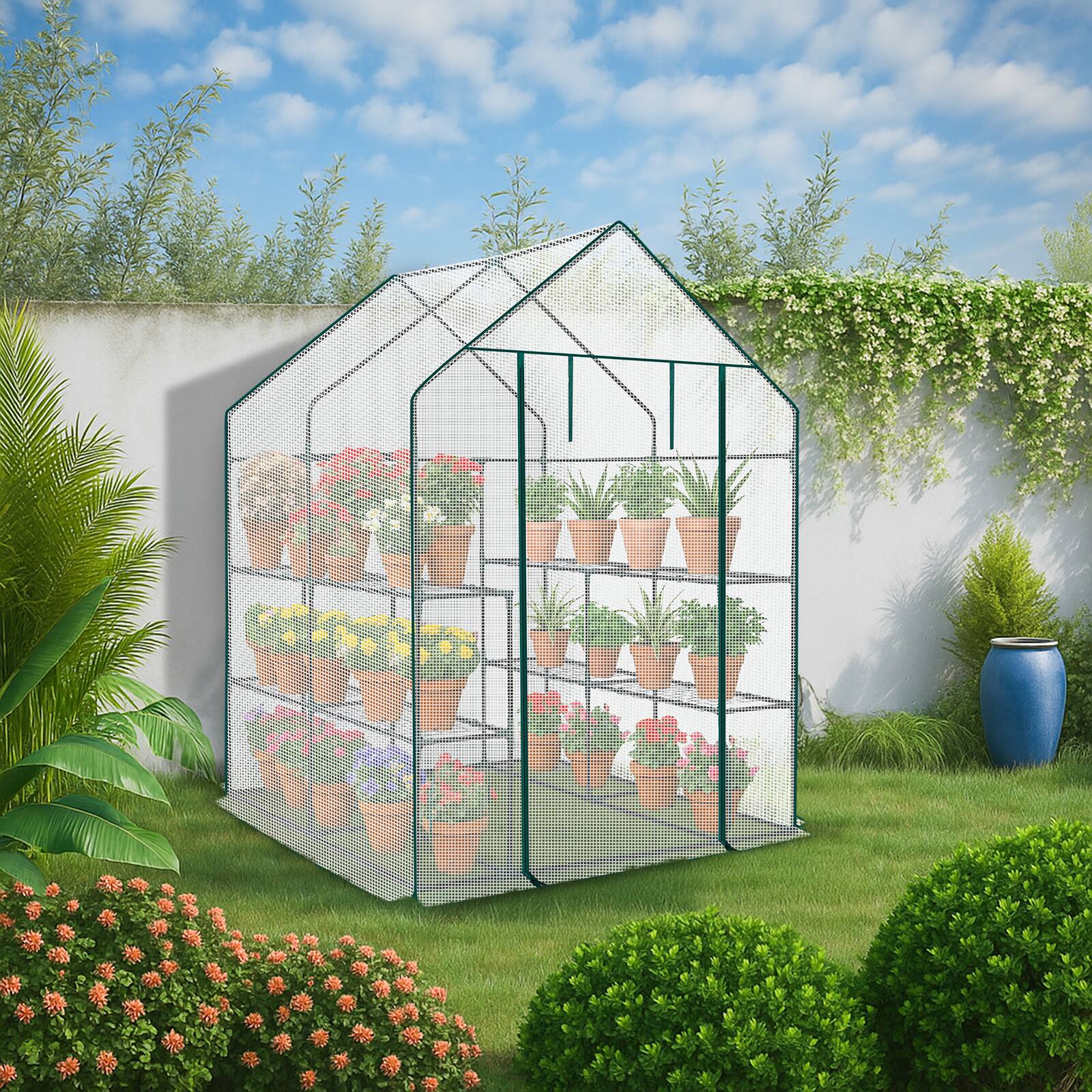 Left. Winado - Mini Walk-in Greenhouse with PE Cover, 8-Shelf Indoor Outdoor Plant Gardening.