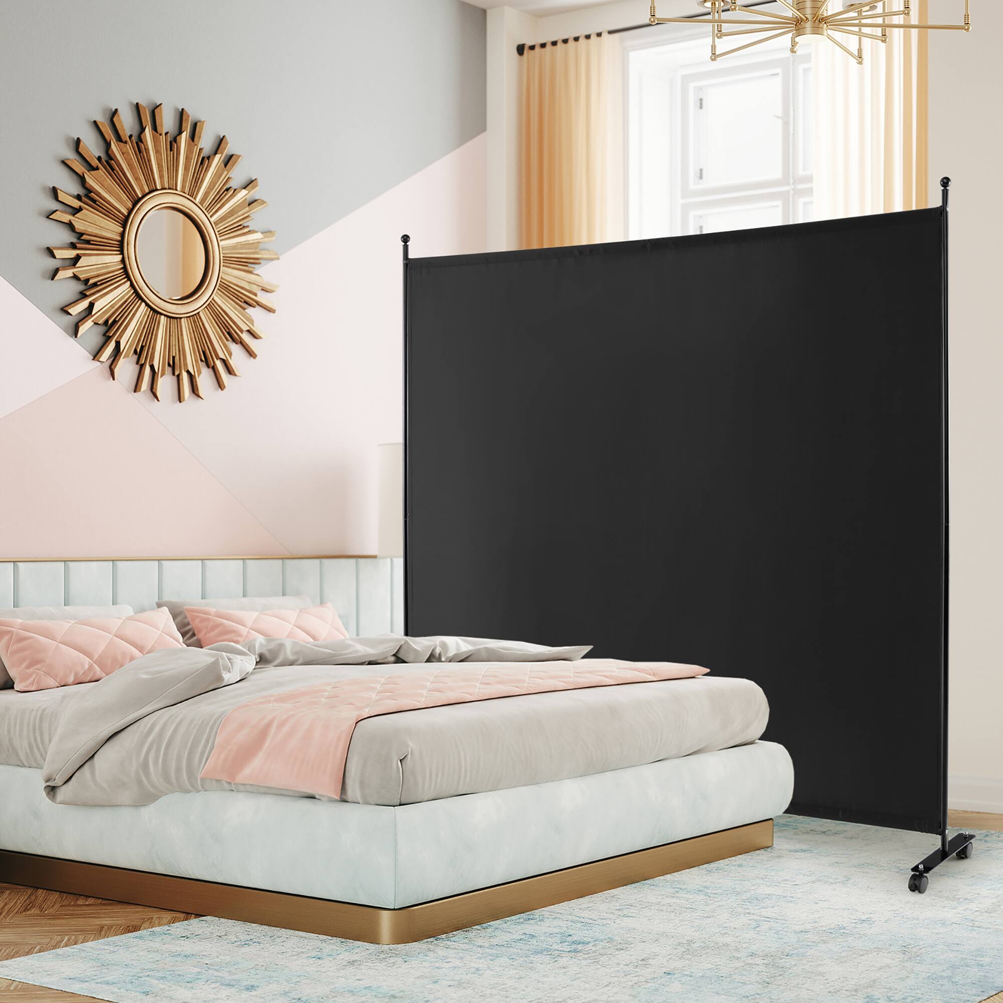 Alt View 3. Costway - Costway 6FT Single Panel Room Divider with Wheels Rolling Fabric Partition Privacy Screen - Black.