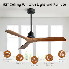 Sofucor - 52'' Solid Wood Ceiling Fans No Light-Outdoor Ceiling Fan with Remote Reversible DC for Bedroom Indoor Patios Farmhouse - Black-Walnut Wood
