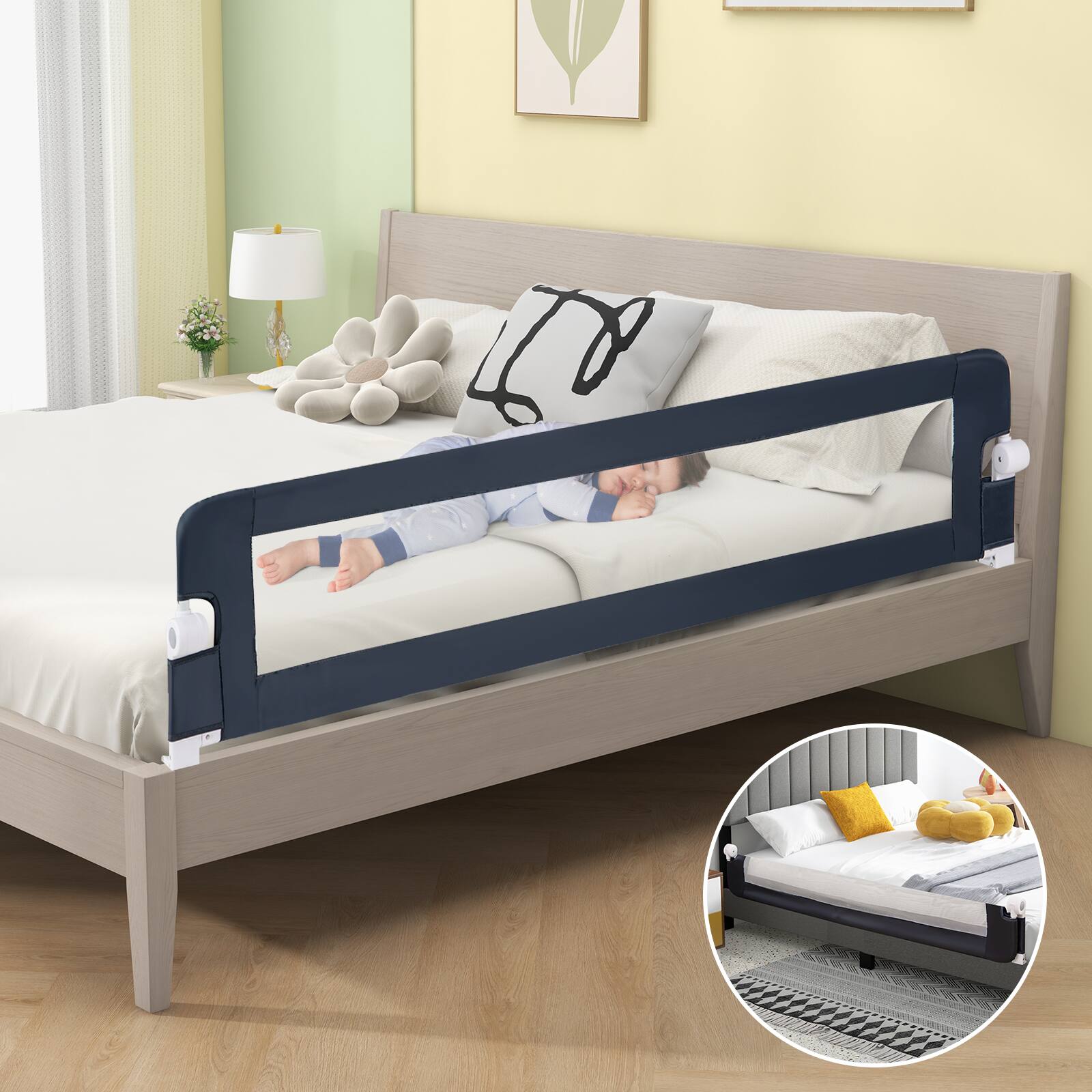 Alt View 1. Gymax - Gymax 71'' Toddler Foldable Bed Rail w/ Adjustable Safety Strap Bedrail Guard Blue - Blue.