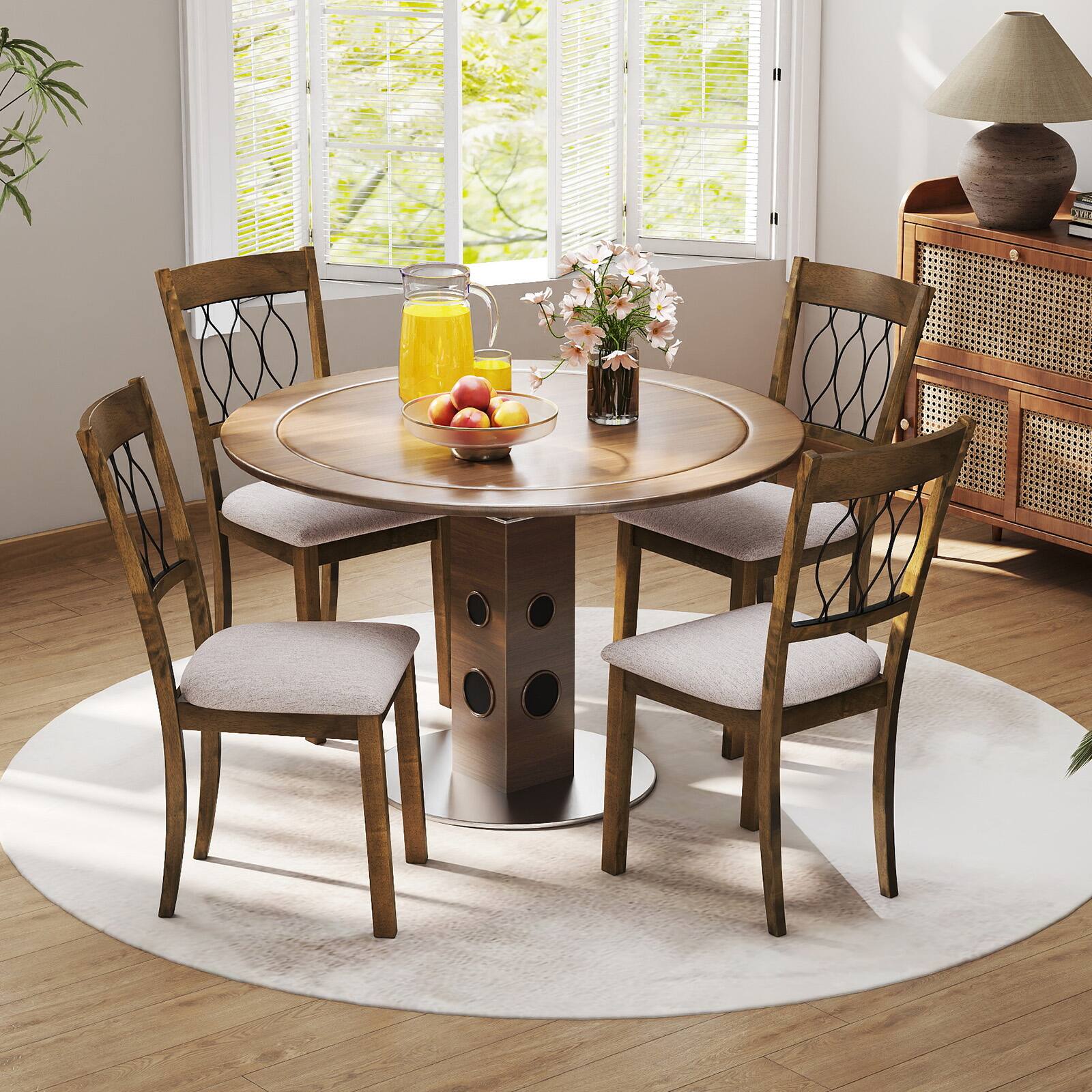 Alt View 3. Gymax - Gymax Fabric Dining Chair Set of 4 w/Padded Seat Elegant Backrest for Restaurant Brown - Yellow.