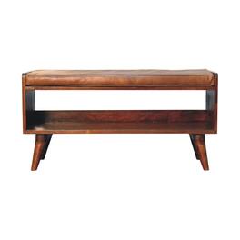 Artisan Furniture - Solid Wood Chestnut Bench with Brown Leather Seatpad, Upholstered, 1 Open Slot - Dark Brown