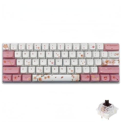 Cozy Serene - X BOYI Cherry Blossom Pink Gaming 65 Compact 68 Keys Mini Hot Swap Tri-Mode BT/2 4G/Type-C Wireless Mechanical with - Wired-XDA Profile-Brown Switch