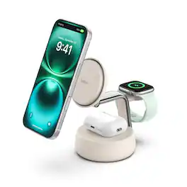 Belkin - UltraCharge Pro 3-in-1 Qi2 25W Magnetic Wireless Charging Dock for iPhone, Apple Watch and AirPods - Sand
