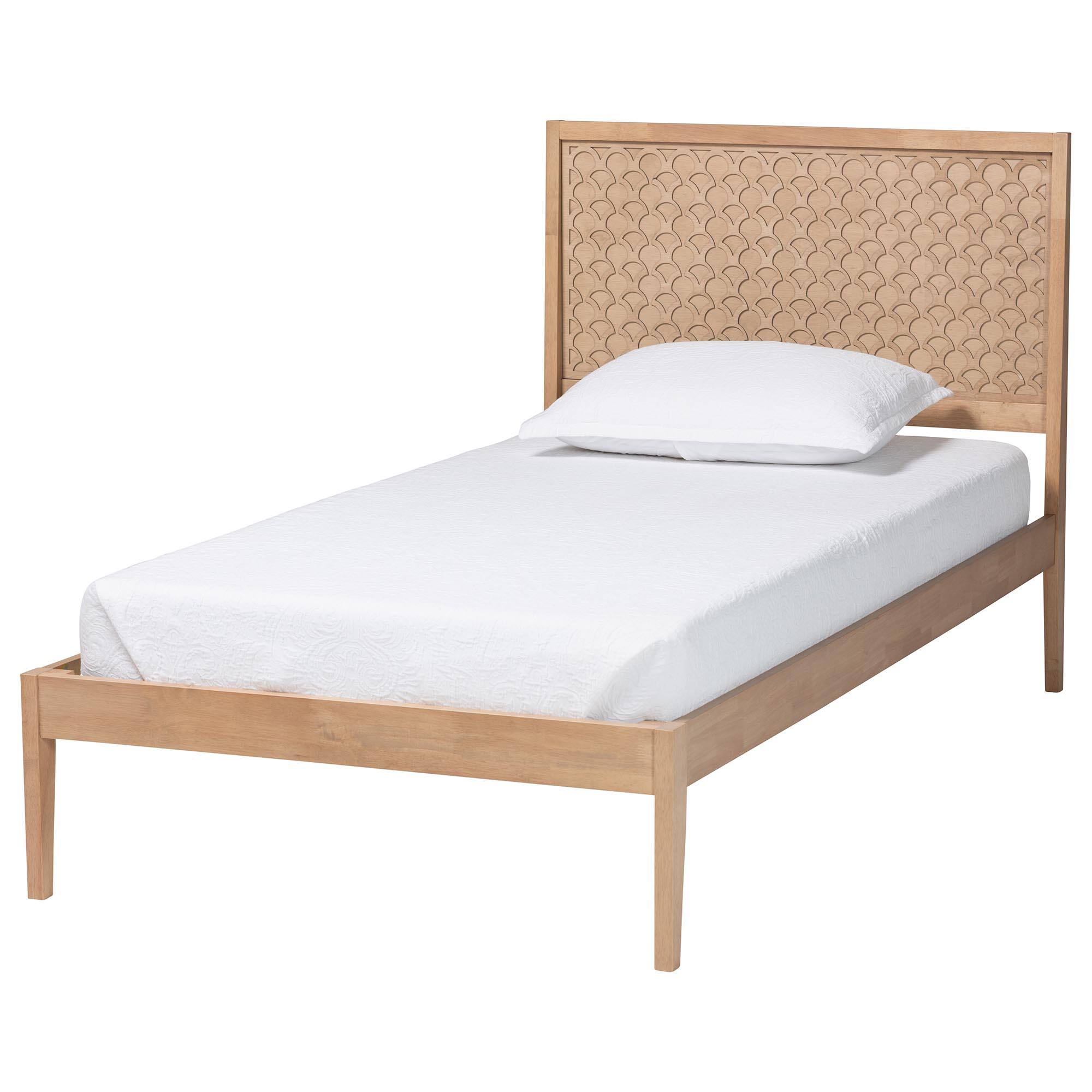 Left. Baxton Studio - Lara Twin 4-Piece Bedroom Set - Modern Wood Bed Frame with Matching Nightstands and Dresser - Oak Brown.