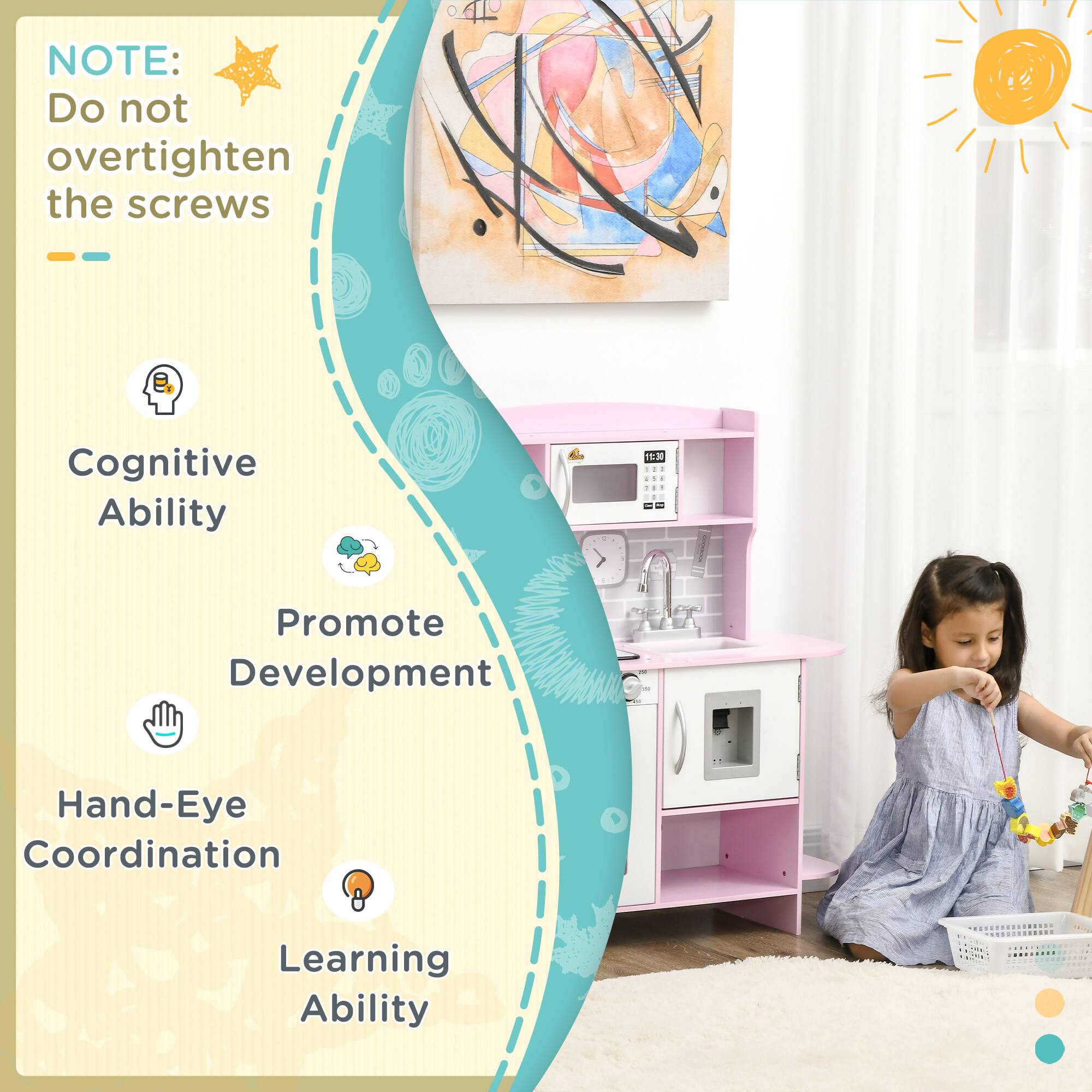 NOTE: Do not overtighten the screws

- Cognitive Ability
- Promote Development
- Hand-Eye Coordination
- Learning Ability