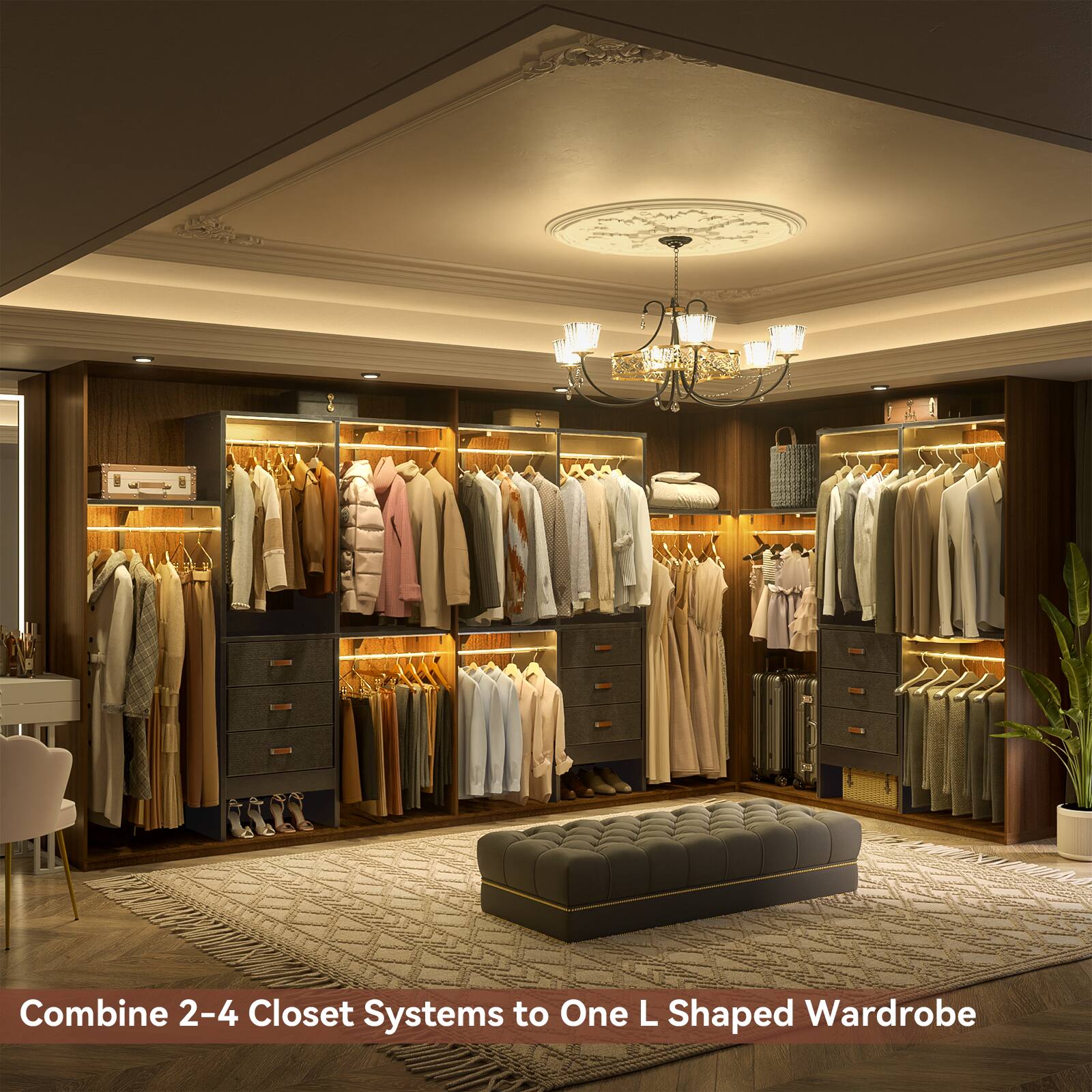 Combine 2-4 Closet Systems to One L Shaped Wardrobe
