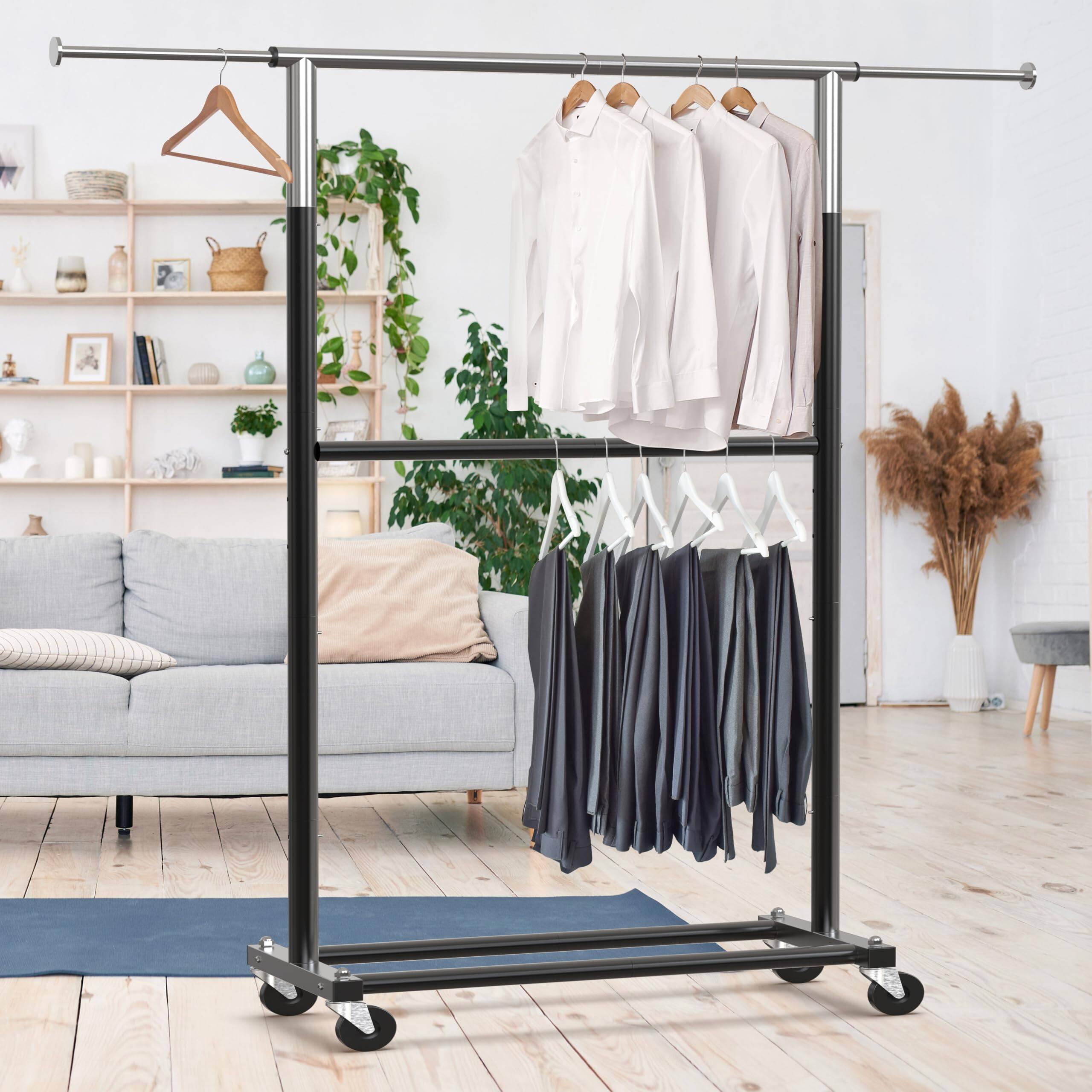Alt View 3. Refined Abode Design - Double Rod Garment Rack - Grey.