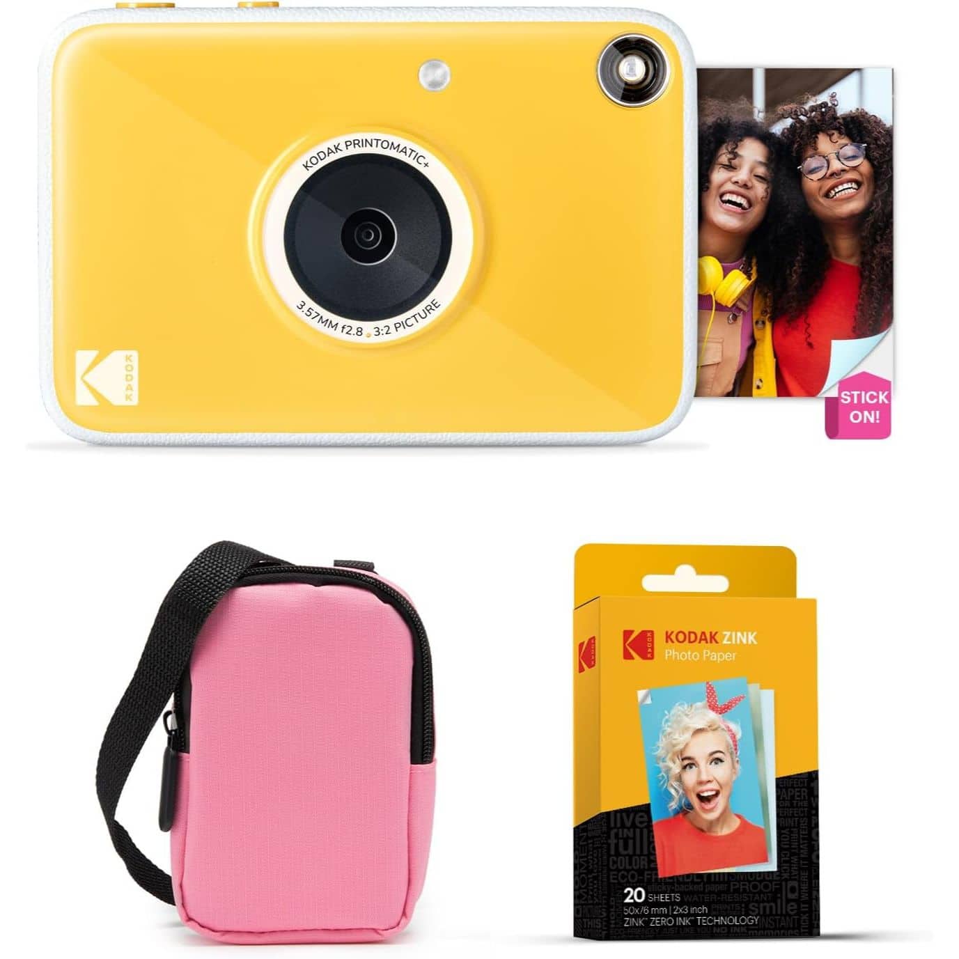Kodak - Printomatic+ Instant Camera Bundle 10MP w/ Pink Case & 20 Zink Paper - Yellow