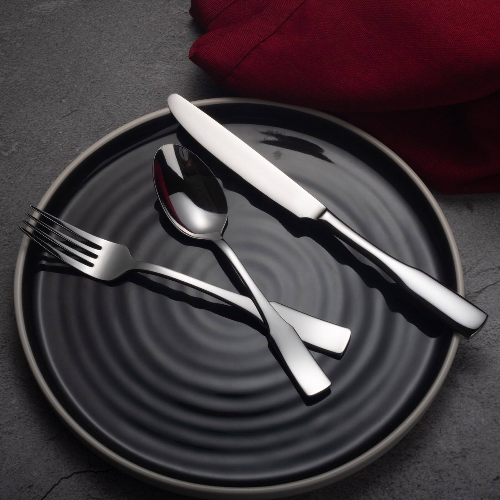 Left. Dazzed Corner - 40-Piece Silverware Set,Service for 8,Stainless Steel Flatware Set,Dishwasher Safe - Silver.